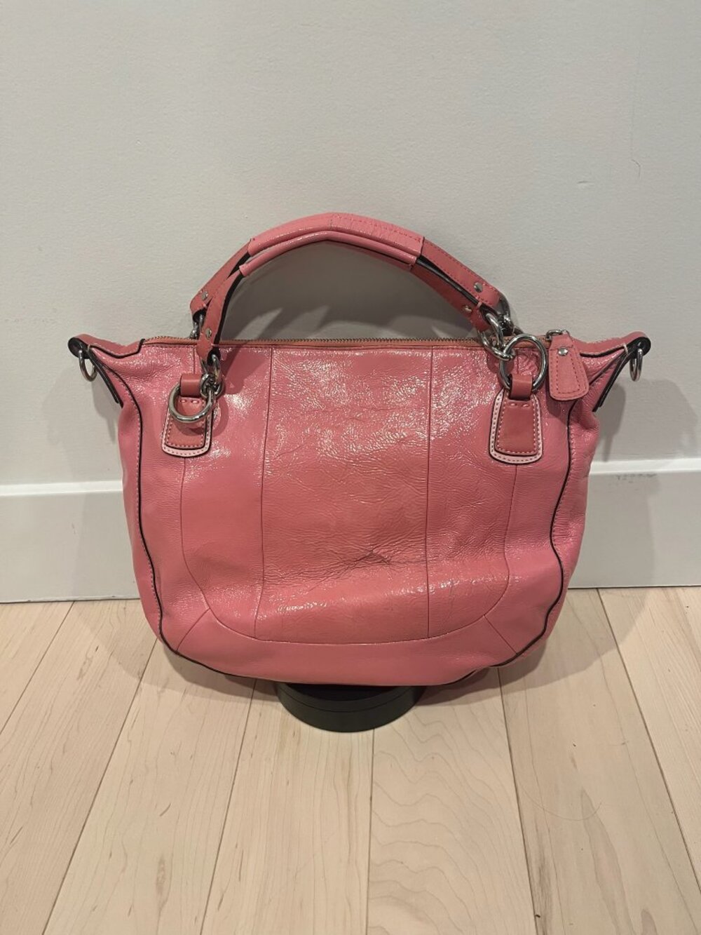 #R62 Vintage Coach Kristin Coral-Pink Patent Leather Satchel - Picture 3 of 15
